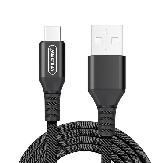 Black Fast-Charge Cables – USB-C, Lightning & Type-C, 1-Year Warranty