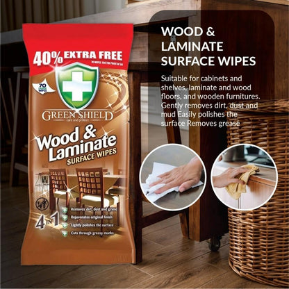 Wood & Laminate Cleaning Wipes – 70 Large Biodegradable Wipes