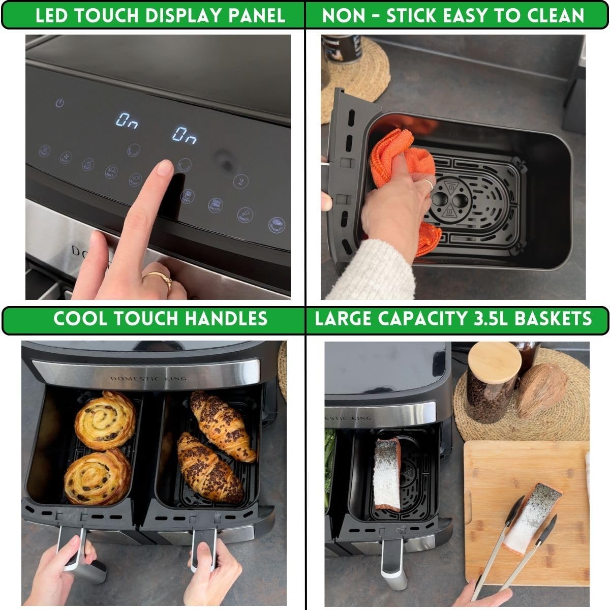 7L Dual Basket Air Fryer – 2400W, 10 Presets, Smart Sync Finish