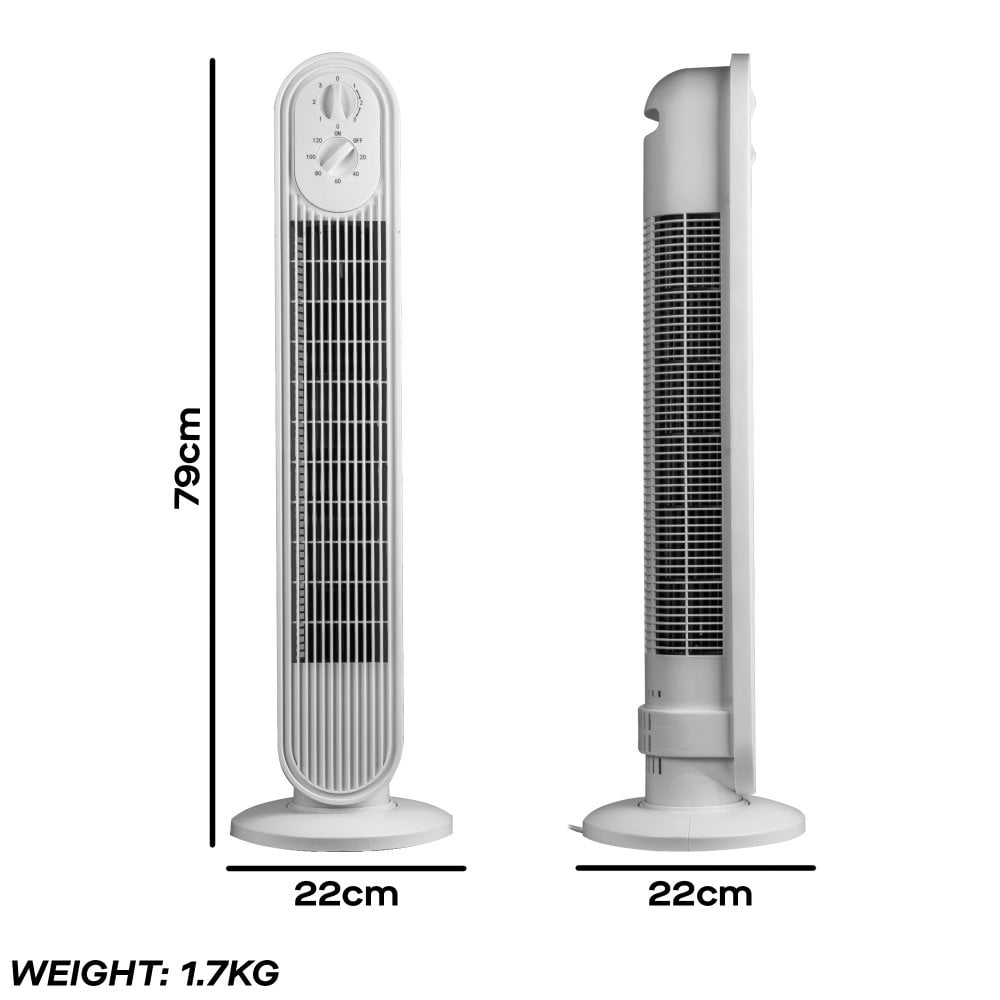 30” Slimline Oscillating Tower Fan – 3 Speed Settings, Quiet & Space-Saving Design