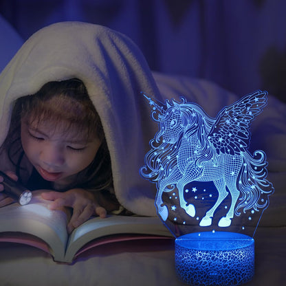 3D Unicorn LED Night Light – Remote & Touch Control, 16-Color Changing