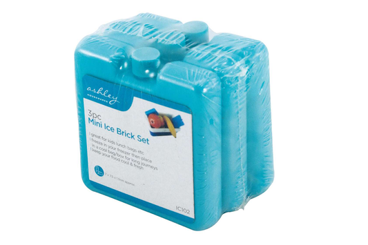 Ashley 3pc Mini Ice Brick Set - Reusable Freezer Blocks for Lunchboxes & Travel - Blue Ice Bricks