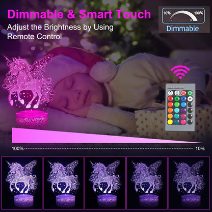 3D Unicorn LED Night Light – Remote & Touch Control, 16-Color Changing