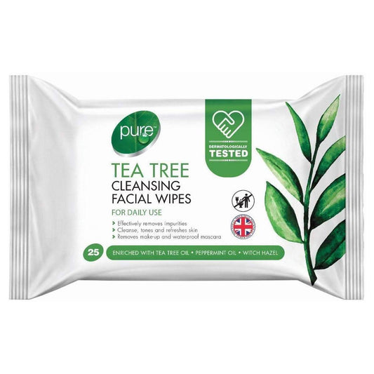 Tea Tree Facial Cleansing Wipes – 25 Pack, Daily Use & Makeup Remover