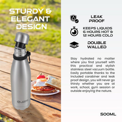 CROSS COUNTRY Insulated Vacuum Bottle 500ml - Leak Proof, Double Wall Insulation, Sweat Free - Bottled, Drinkware, Stainless Steel Water Bottle