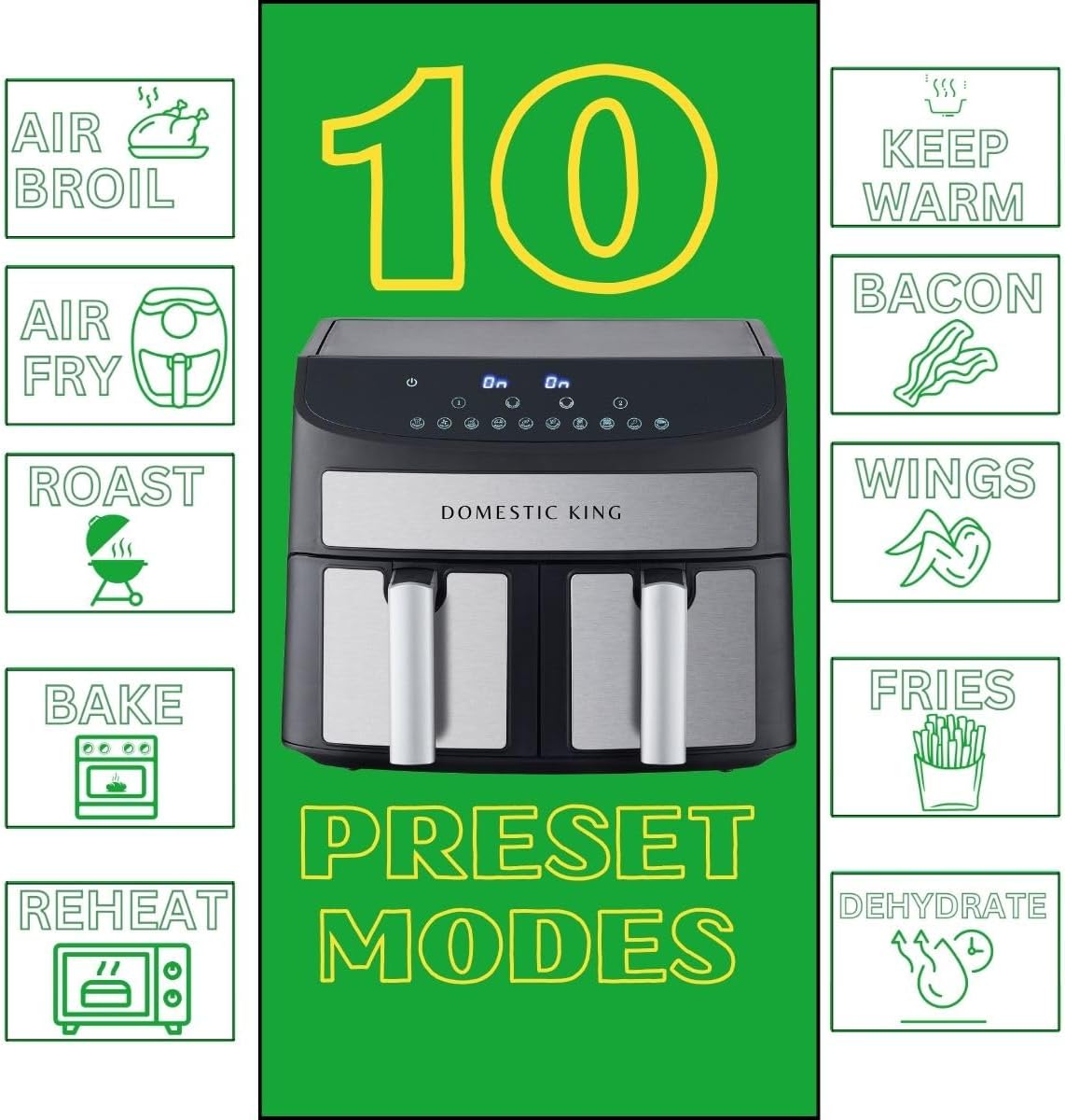 7L Dual Basket Air Fryer – 2400W, 10 Presets, Smart Sync Finish