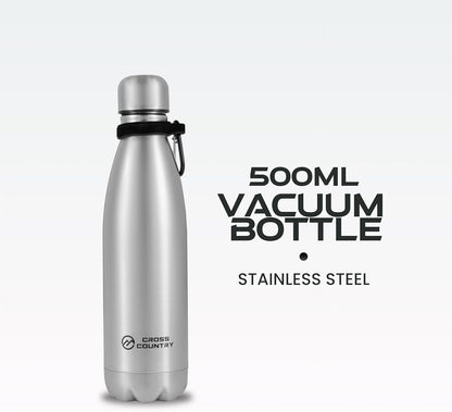 CROSS COUNTRY Insulated Vacuum Bottle 500ml - Leak Proof, Double Wall Insulation, Sweat Free - Bottled, Drinkware, Stainless Steel Water Bottle