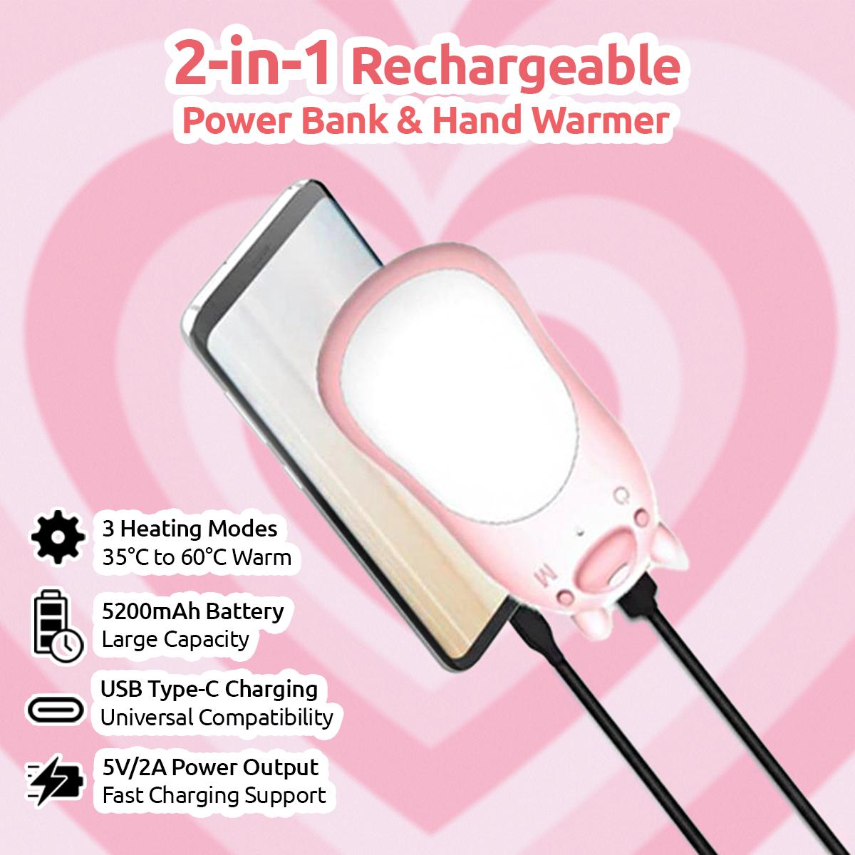 2-in-1 Hand Warmer & Power Bank – 5200mAh, USB-C Rechargeable, 3 Heat Levels