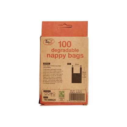 100pc Degradable Nappy Bags – Pack of 4 x 25 (Tie Handle, Leak-Proof)