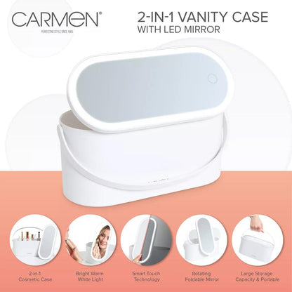 Portable LED Cosmetic Storage Case – Mirror, Dimming, USB Rechargeable