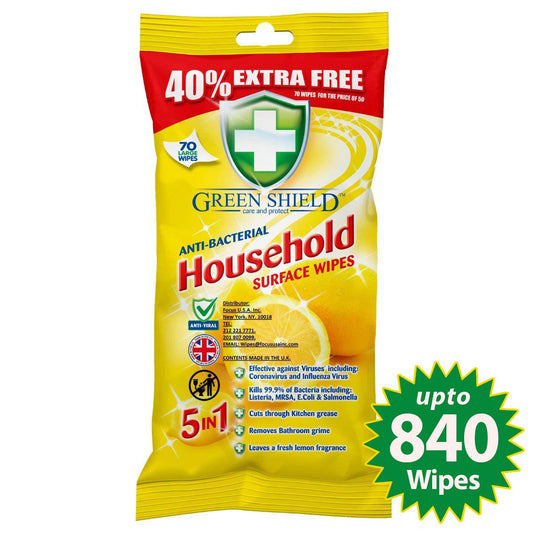 Anti-Bacterial Household Surface Wipes – 70 Pack, Grease & Stain Removal
