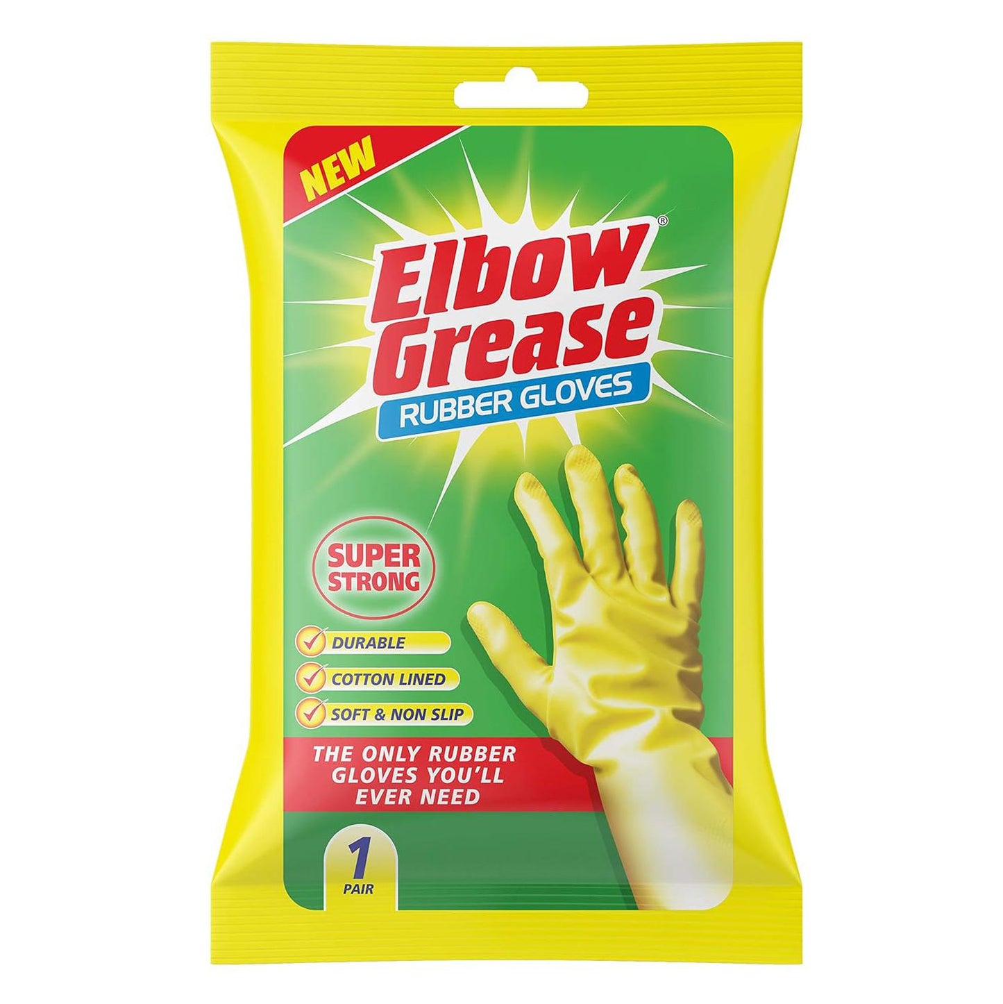Rubber Gloves Cotton Lined – Extra Strong, Non-Slip, Medium/Large, 1 Pair