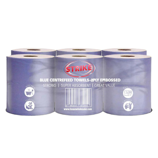 Strike Paper Hand Towels 2-ply Centrefeed Blue Roll Recycled 6 Rolls