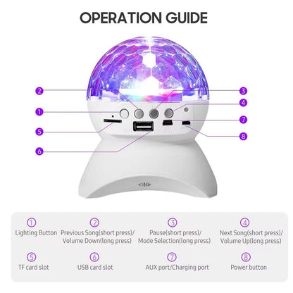 Portable Bluetooth Speaker with RGB Lights & 360° Crystal Ball Effect