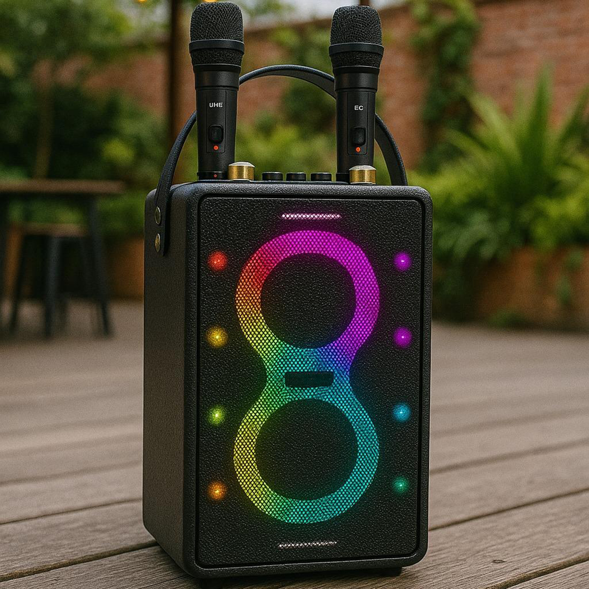 Portable Karaoke Speaker – 2 Wireless Mics, Water Resistant, TWS, Long Battery