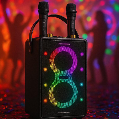 Portable Karaoke Speaker – 2 Wireless Mics, Water Resistant, TWS, Long Battery
