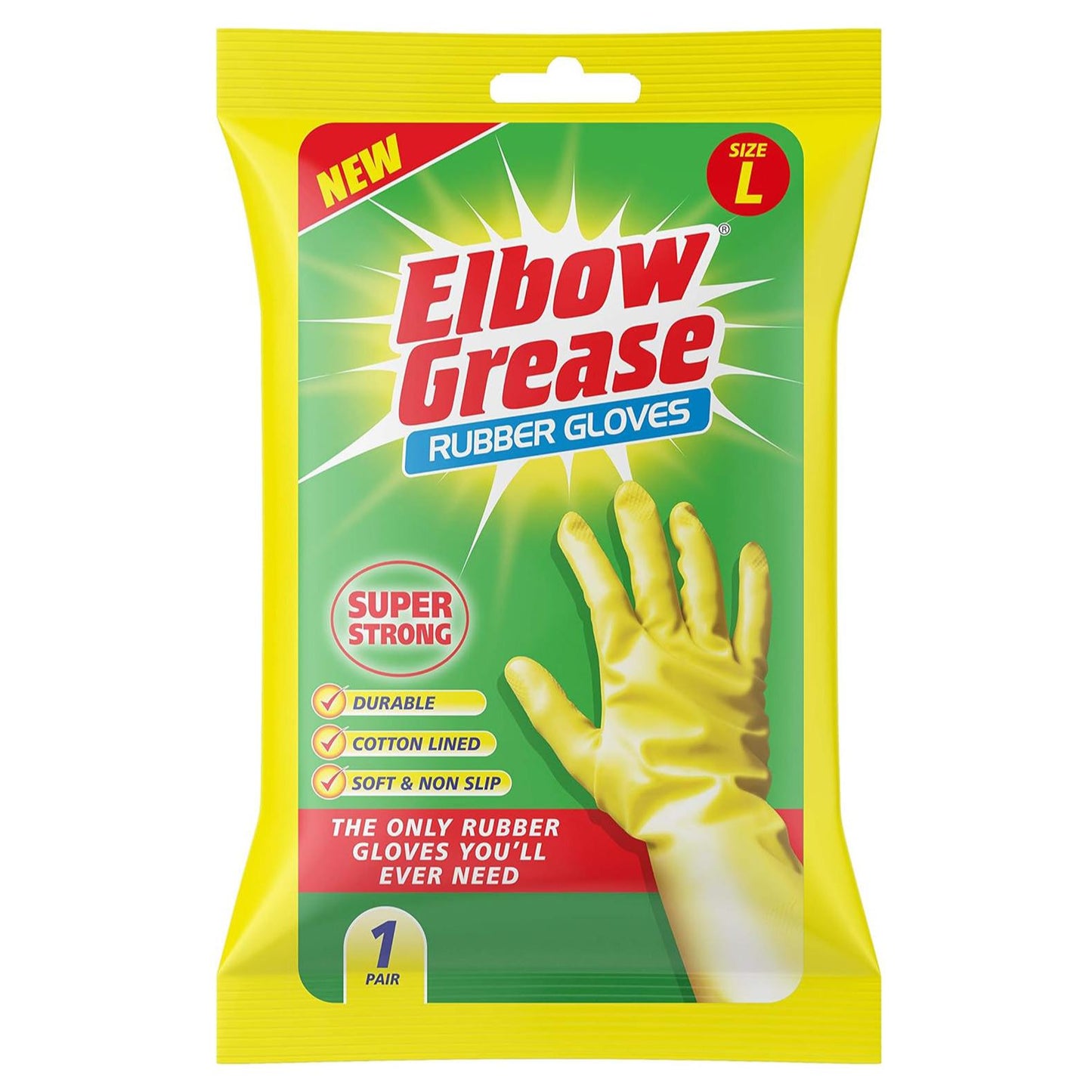 Rubber Gloves Cotton Lined – Extra Strong, Non-Slip, Medium/Large, 1 Pair