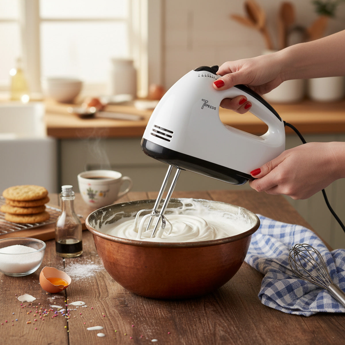 Electric Hand Mixer – 7 Speeds, 4 Attachments for Whisking & Baking