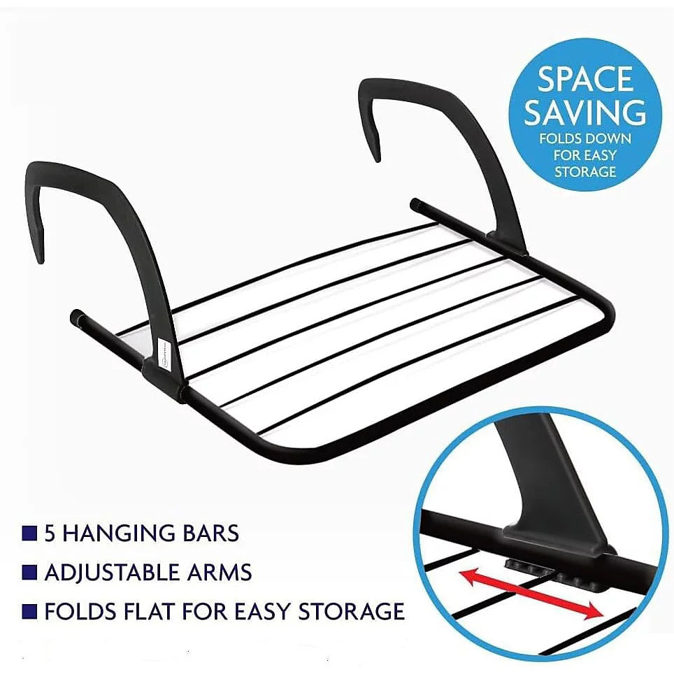 Ashley 5 Bar Black Radiator Airer, Space-Saving Clothes Drying Rack, Compact Radiator Airer for Laundry, Hanging Dryer Stand, Black Metal Airer Stand