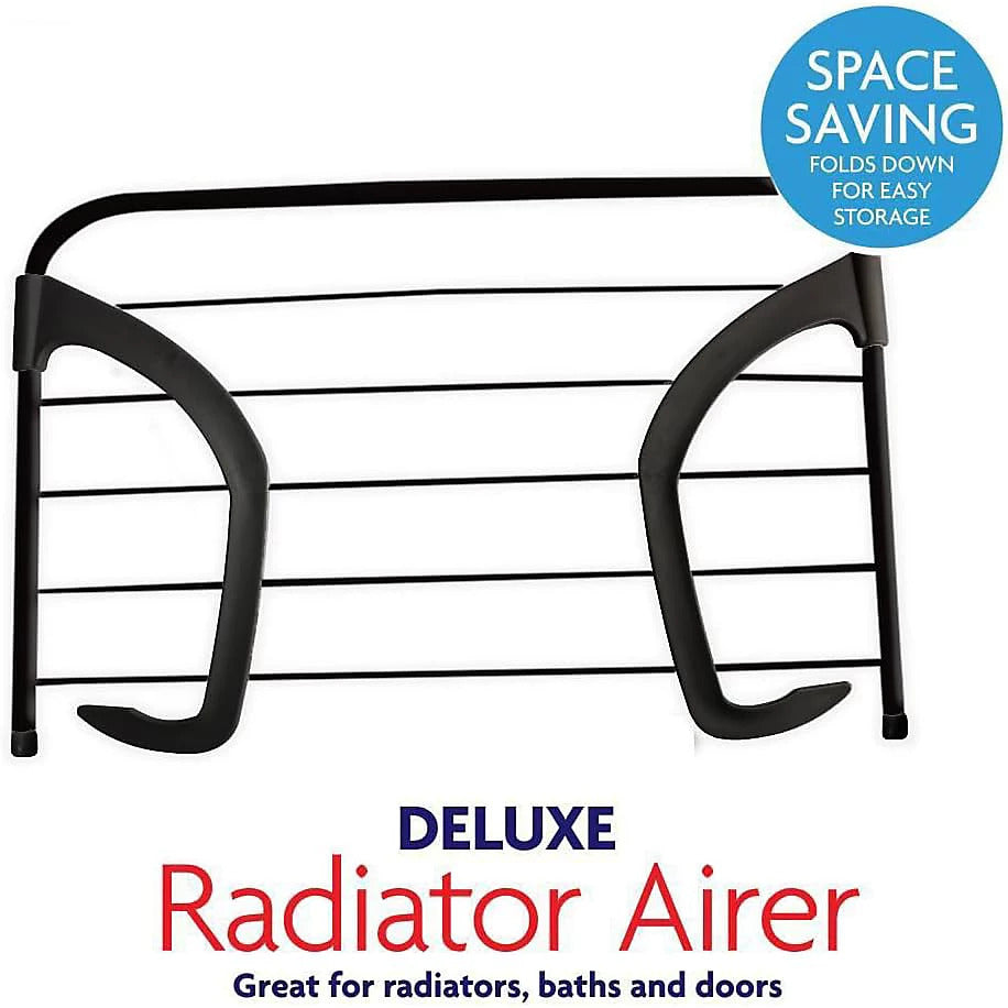 Ashley 5 Bar Black Radiator Airer, Space-Saving Clothes Drying Rack, Compact Radiator Airer for Laundry, Hanging Dryer Stand, Black Metal Airer Stand