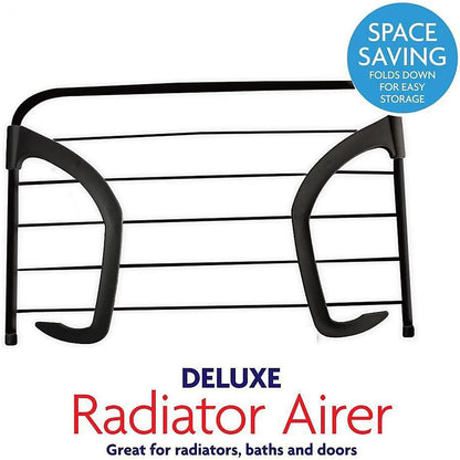 Ashley 5 Bar Black Radiator Airer, Space-Saving Clothes Drying Rack, Compact Radiator Airer for Laundry, Hanging Dryer Stand, Black Metal Airer Stand
