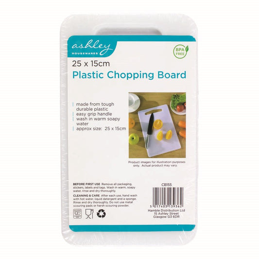 Ashley White Plastic Chopping Board, 25x15cm, Kitchen Cutting Board, Non-slip Surface, Food Prep Tool