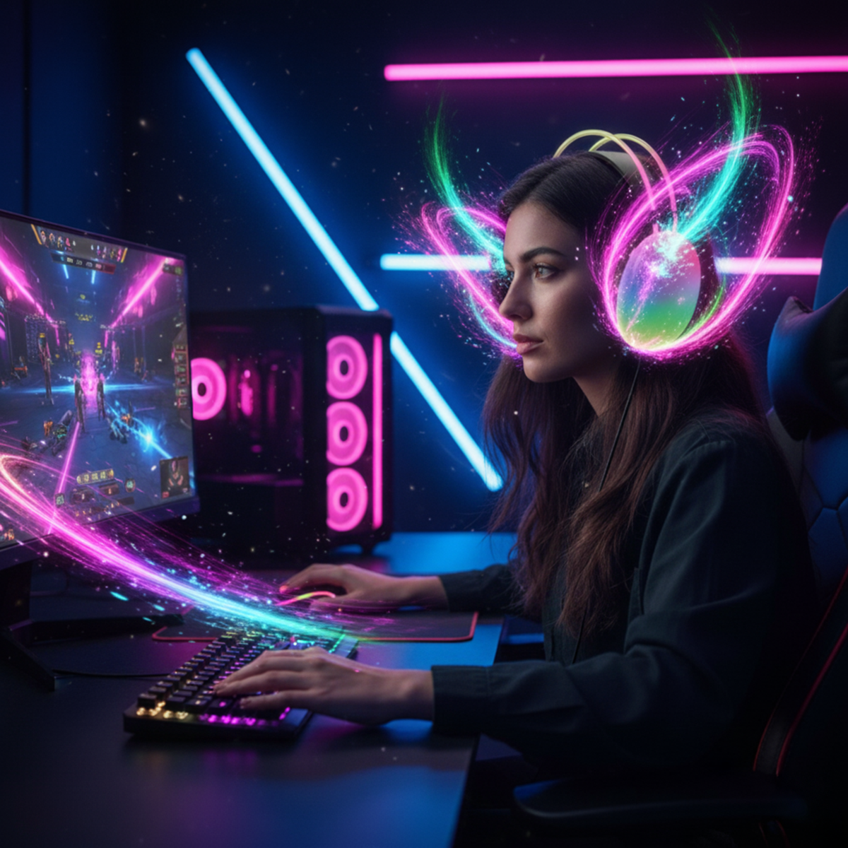 Wireless Headphones with RGB Lights, Built-in Mic, 6-8H Playtime