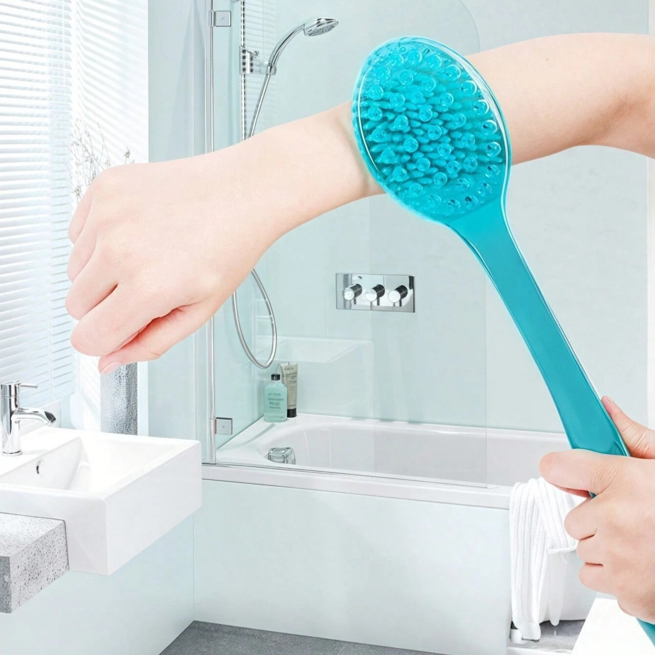 Bath & Shower Brush – Long Handle Exfoliating Body Scrub Brush