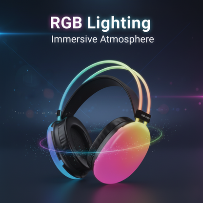 Wireless Headphones with RGB Lights, Built-in Mic, 6-8H Playtime