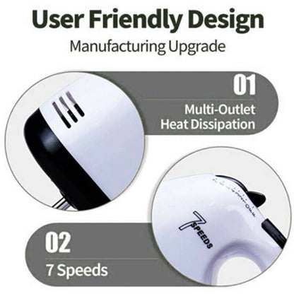 Electric Hand Mixer – 7 Speeds, 4 Attachments for Whisking & Baking