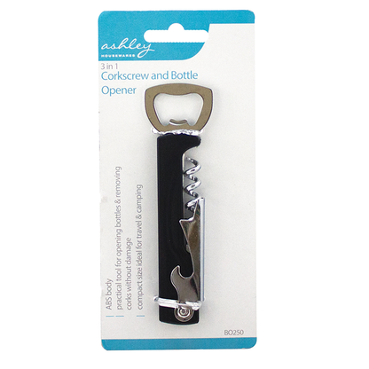 Ashley 3-in-1 Corkscrew & Bottle Opener – Wine, Beer & Foil Cutter Tool