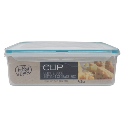 Hobby Life Clip Click & Lock Airtight Storage Box 4.3L Clear Food Container Stackable Organization Bin
